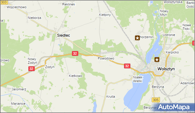 mapa Powodowo gmina Wolsztyn, Powodowo gmina Wolsztyn na mapie Targeo
