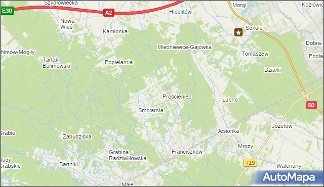 mapa Prościeniec, Prościeniec na mapie Targeo