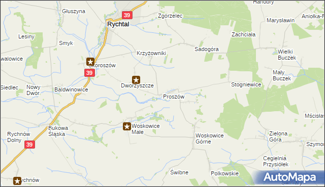 mapa Proszów gmina Rychtal, Proszów gmina Rychtal na mapie Targeo