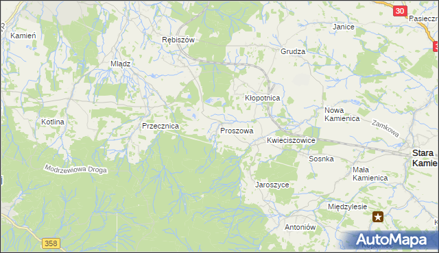 mapa Proszowa, Proszowa na mapie Targeo