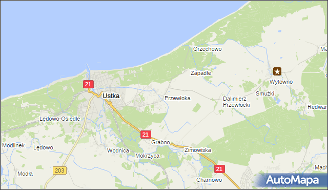 mapa Przewłoka gmina Ustka, Przewłoka gmina Ustka na mapie Targeo