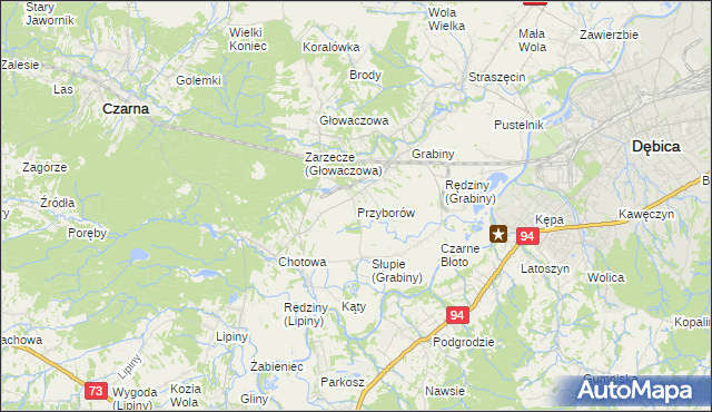 mapa Przyborów gmina Czarna, Przyborów gmina Czarna na mapie Targeo