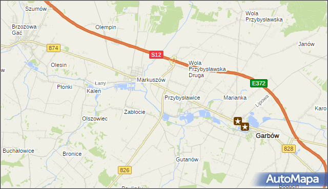 mapa Przybysławice gmina Garbów, Przybysławice gmina Garbów na mapie Targeo