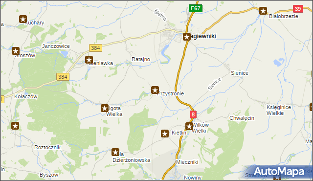 mapa Przystronie gmina Łagiewniki, Przystronie gmina Łagiewniki na mapie Targeo