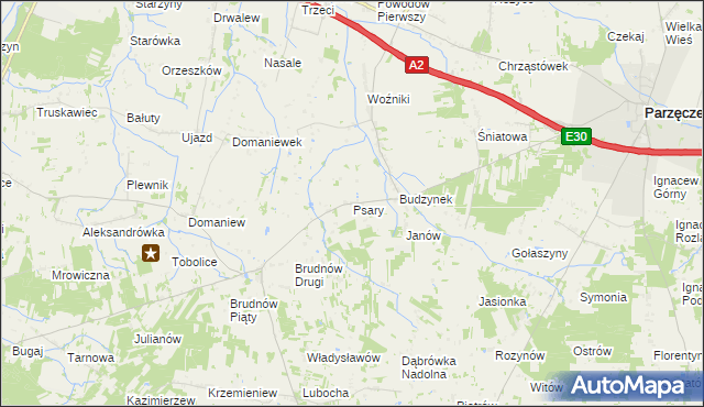 mapa Psary gmina Dalików, Psary gmina Dalików na mapie Targeo