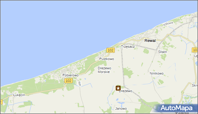 mapa Pustkowo gmina Rewal, Pustkowo gmina Rewal na mapie Targeo