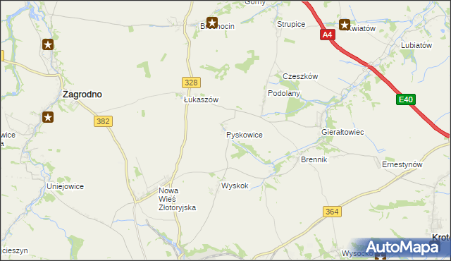 mapa Pyskowice gmina Złotoryja, Pyskowice gmina Złotoryja na mapie Targeo