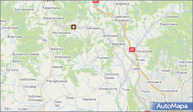 mapa Pyzówka, Pyzówka na mapie Targeo