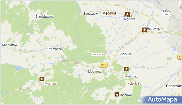 mapa Raczyce gmina Męcinka, Raczyce gmina Męcinka na mapie Targeo