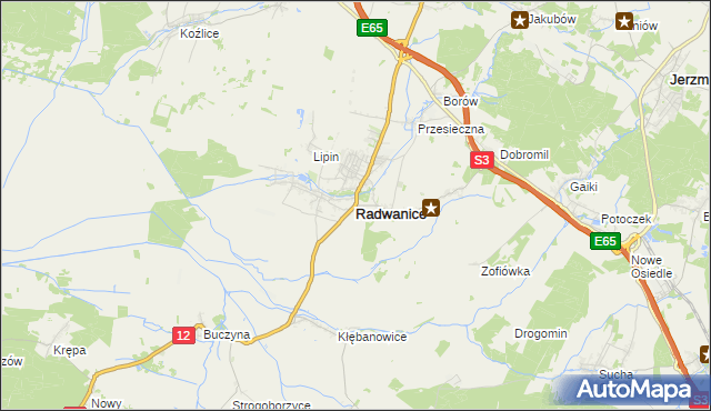 mapa Radwanice powiat polkowicki, Radwanice powiat polkowicki na mapie Targeo