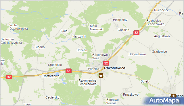 mapa Rakoniewice Wieś, Rakoniewice Wieś na mapie Targeo