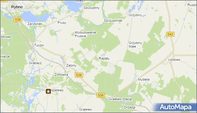 mapa Rapaty gmina Rybno, Rapaty gmina Rybno na mapie Targeo