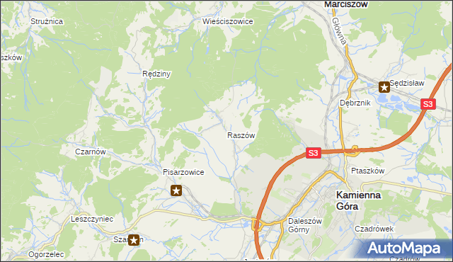 mapa Raszów gmina Kamienna Góra, Raszów gmina Kamienna Góra na mapie Targeo