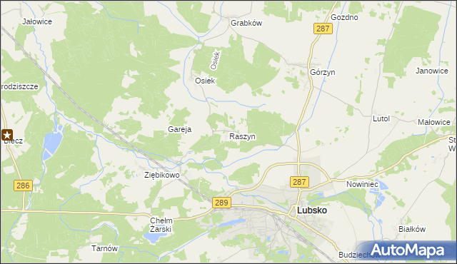mapa Raszyn gmina Lubsko, Raszyn gmina Lubsko na mapie Targeo