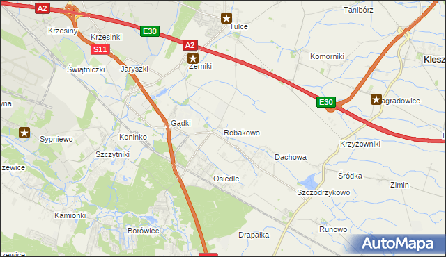 mapa Robakowo gmina Kórnik, Robakowo gmina Kórnik na mapie Targeo