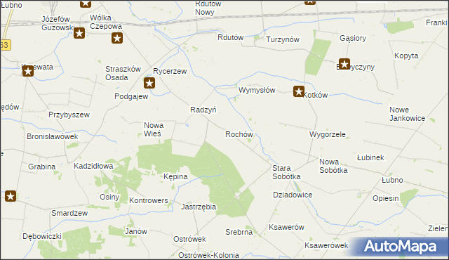 mapa Rochów gmina Grabów, Rochów gmina Grabów na mapie Targeo