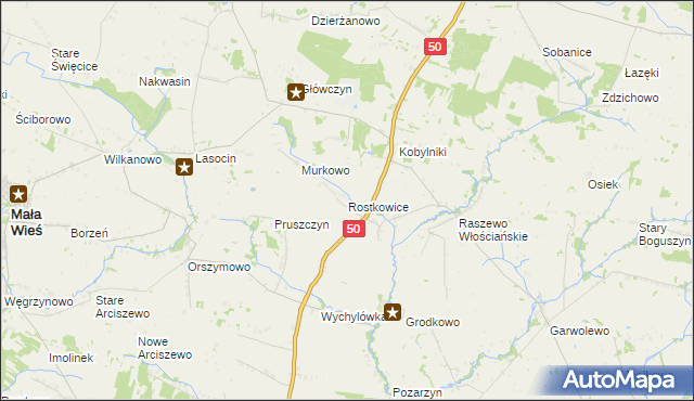 mapa Rostkowice gmina Wyszogród, Rostkowice gmina Wyszogród na mapie Targeo