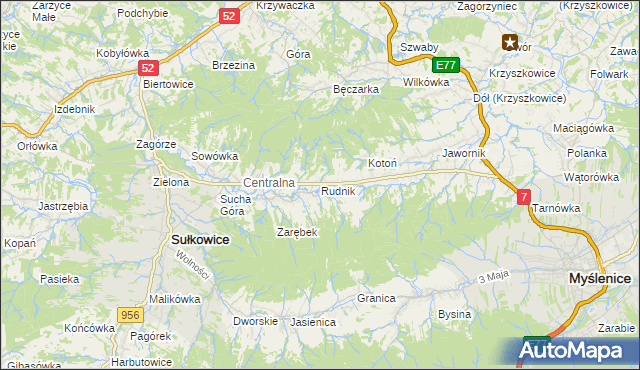 mapa Rudnik gmina Sułkowice, Rudnik gmina Sułkowice na mapie Targeo