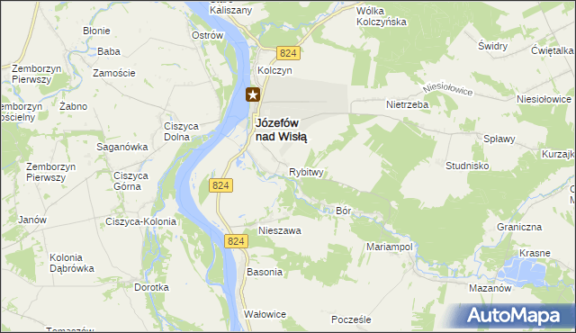 mapa Rybitwy gmina Józefów nad Wisłą, Rybitwy gmina Józefów nad Wisłą na mapie Targeo