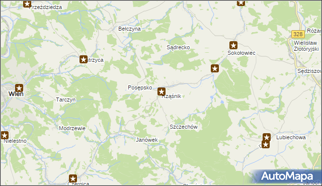 mapa Rząśnik gmina Świerzawa, Rząśnik gmina Świerzawa na mapie Targeo