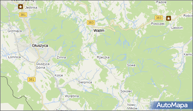 mapa Rzeczka gmina Walim, Rzeczka gmina Walim na mapie Targeo