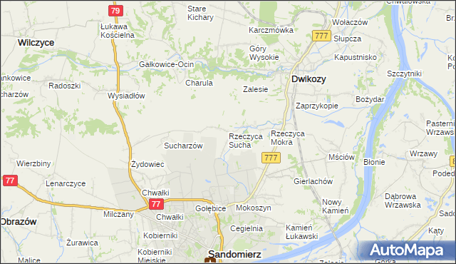 mapa Rzeczyca Sucha, Rzeczyca Sucha na mapie Targeo