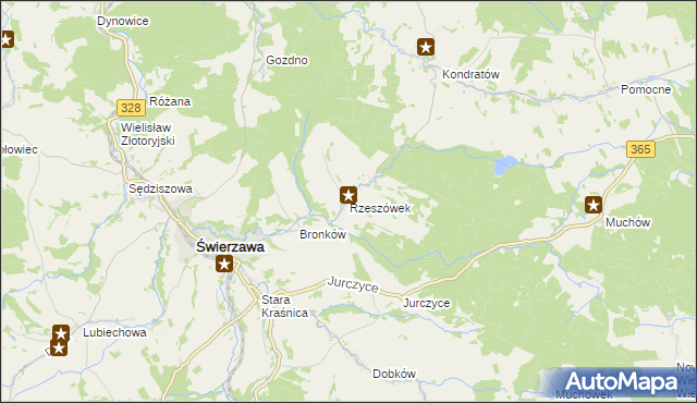 mapa Rzeszówek gmina Świerzawa, Rzeszówek gmina Świerzawa na mapie Targeo