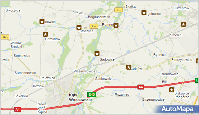 mapa Sadowice gmina Kąty Wrocławskie, Sadowice gmina Kąty Wrocławskie na mapie Targeo