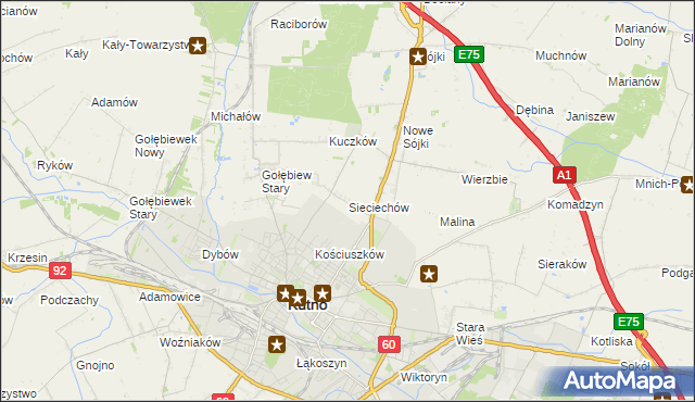 mapa Sieciechów gmina Kutno, Sieciechów gmina Kutno na mapie Targeo