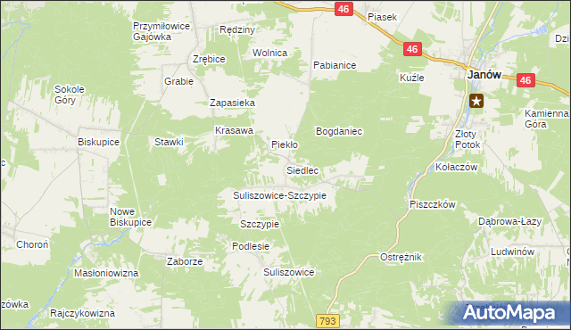 mapa Siedlec gmina Janów, Siedlec gmina Janów na mapie Targeo
