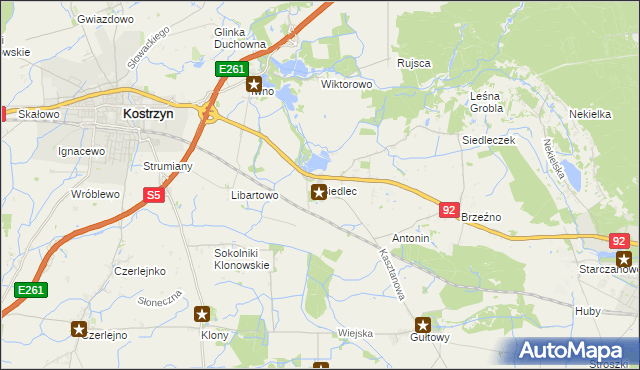 mapa Siedlec gmina Kostrzyn, Siedlec gmina Kostrzyn na mapie Targeo