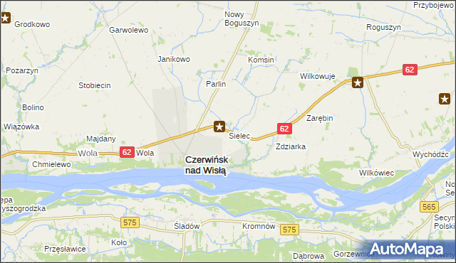 mapa Sielec gmina Czerwińsk nad Wisłą, Sielec gmina Czerwińsk nad Wisłą na mapie Targeo