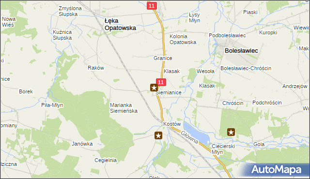 mapa Siemianice gmina Łęka Opatowska, Siemianice gmina Łęka Opatowska na mapie Targeo