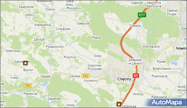 mapa Skiby gmina Chęciny, Skiby gmina Chęciny na mapie Targeo