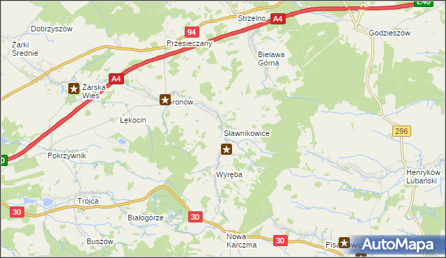 mapa Sławnikowice, Sławnikowice na mapie Targeo