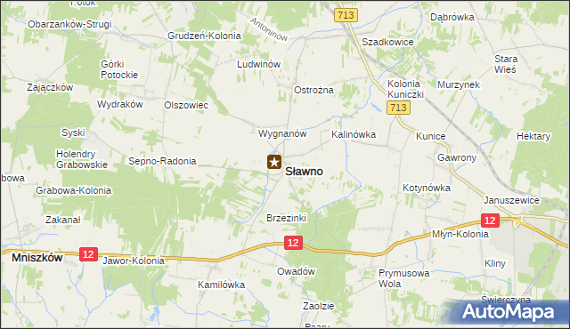 mapa Sławno powiat opoczyński, Sławno powiat opoczyński na mapie Targeo