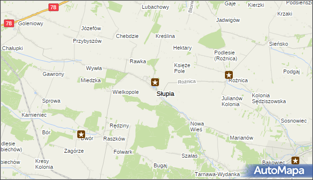 mapa Słupia powiat jędrzejowski, Słupia powiat jędrzejowski na mapie Targeo