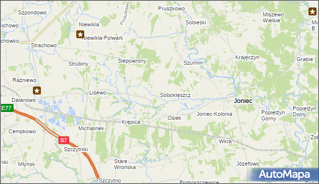 mapa Soboklęszcz gmina Joniec, Soboklęszcz gmina Joniec na mapie Targeo