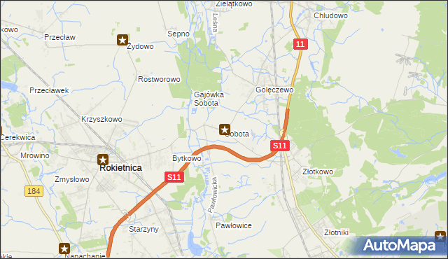 mapa Sobota gmina Rokietnica, Sobota gmina Rokietnica na mapie Targeo