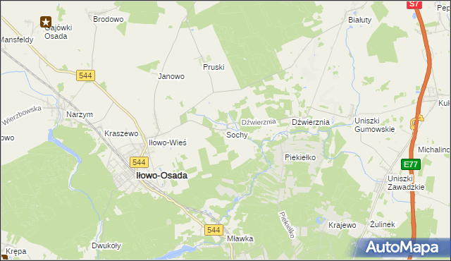 mapa Sochy gmina Iłowo-Osada, Sochy gmina Iłowo-Osada na mapie Targeo