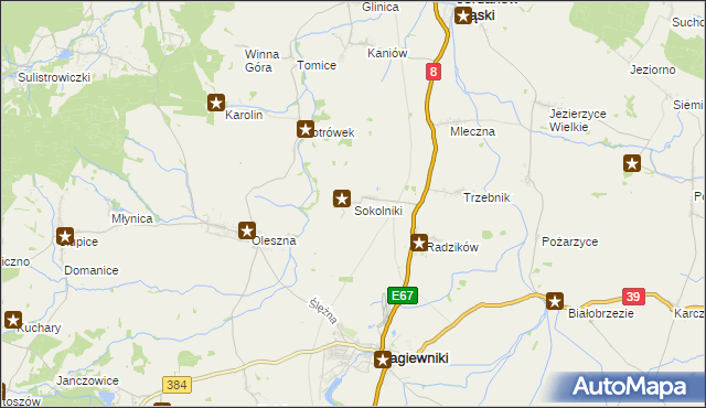 mapa Sokolniki gmina Łagiewniki, Sokolniki gmina Łagiewniki na mapie Targeo