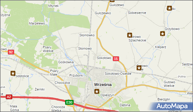 mapa Sokołowo gmina Września, Sokołowo gmina Września na mapie Targeo