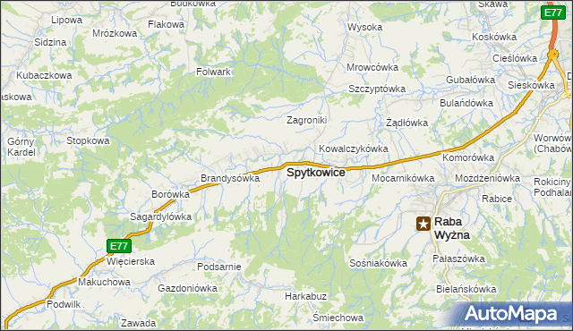 mapa Spytkowice powiat nowotarski, Spytkowice powiat nowotarski na mapie Targeo