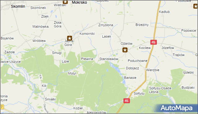mapa Stanisławów gmina Mokrsko, Stanisławów gmina Mokrsko na mapie Targeo