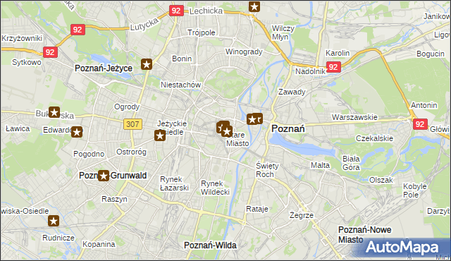 mapa Stare Miasto gmina Poznań, Stare Miasto gmina Poznań na mapie Targeo