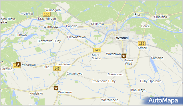 mapa Stare Miasto gmina Wronki, Stare Miasto gmina Wronki na mapie Targeo