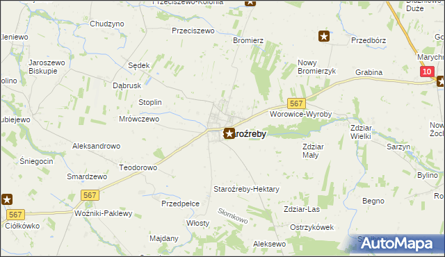 mapa Staroźreby, Staroźreby na mapie Targeo