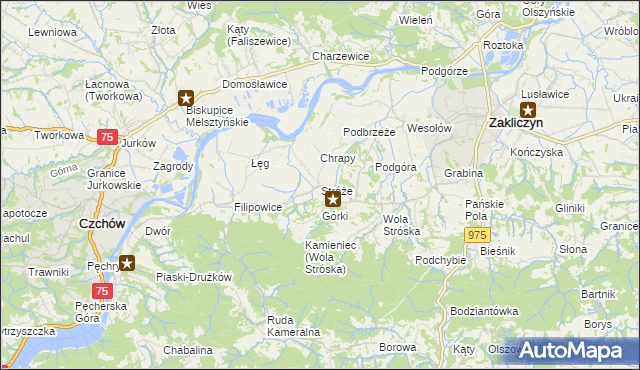 mapa Stróże gmina Zakliczyn, Stróże gmina Zakliczyn na mapie Targeo