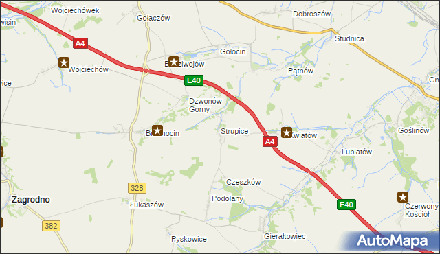 mapa Strupice gmina Chojnów, Strupice gmina Chojnów na mapie Targeo