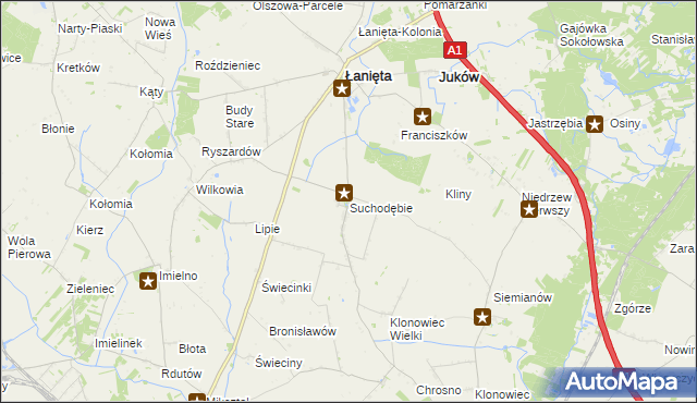mapa Suchodębie gmina Łanięta, Suchodębie gmina Łanięta na mapie Targeo